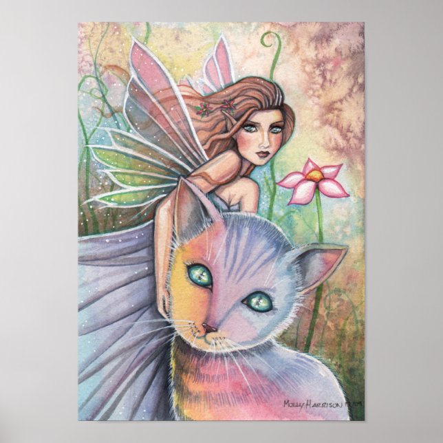 Lovely Fairy with Cat Poster by Molly Harrison (Devant)