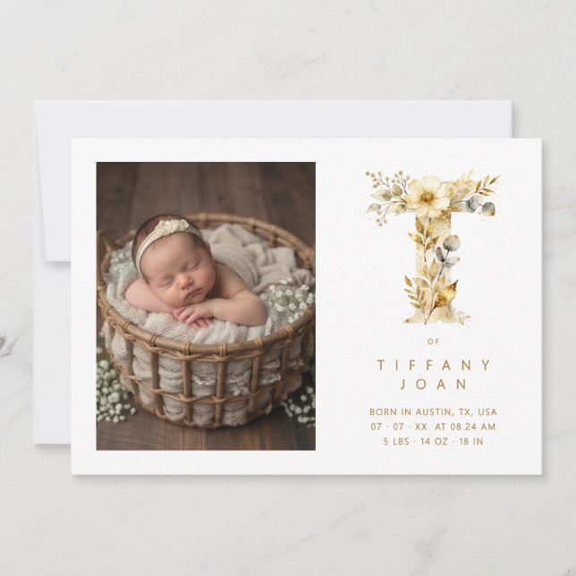 Lovely Gold L Initial with Romantic Floral Design (Devant)