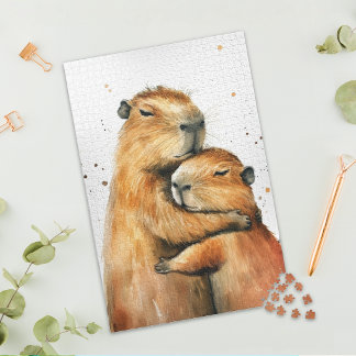 Lovely Hugging Capybara Couple Jigsaw Puzzle