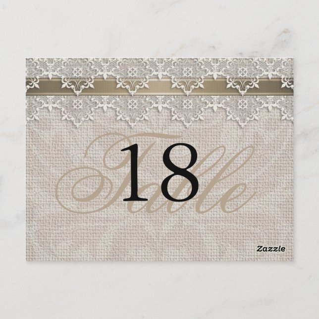 Lovely Lace & Burlap Chic Numéro de table PostCard (Dos)