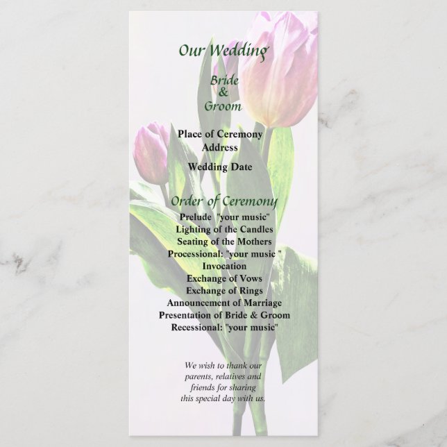 Lovely Pale Rose Tulips Programme de mariage (Devant)