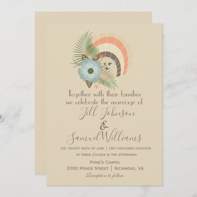 Lovely Seashell Beach Faire-part de mariage à thèm (Devant / Derrière)