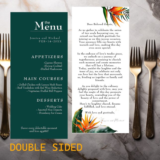 Lovely text Birds of Paradise Bliss menu mariage (Birds of Paradise Bliss The Wedding Menu - double sided)