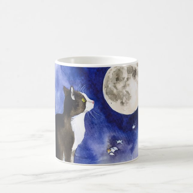 Lovely Tuxedo Cat & Full Moon Mug (Centre)
