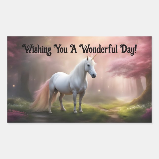 Lovely Unicorn Rectangular Sticker (Devant)