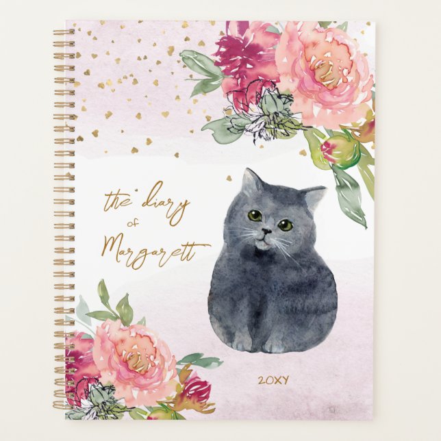 Loving Cat Illustration Flowers Journal quotidien  (Devant)