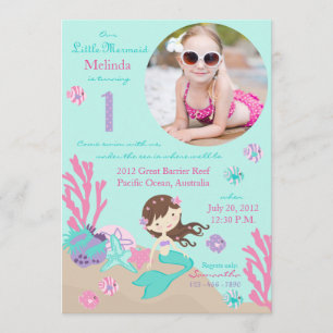Lt Brunette Mermaid Invitation d'anniversaire