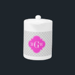 Lt Gray Polka Point Hot Pink Quatrefoin 3 Monogram<br><div class="desc">Motif pointu gris clair et blanc Polka, Quatrefoil rose chaud 3 Étiquette Monogramme initial Customisez ceci avec votre 3 monogramme initial, nom ou autre texte. Vous pouvez également modifier la police, ajuster la taille et les couleurs de police, déplacer le texte, etc. Si vous voulez ce motif dans d'autres couleurs,...</div>