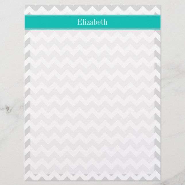 Lt Grey Blanc Chevron Turquoise Nom Monogramme (Devant)