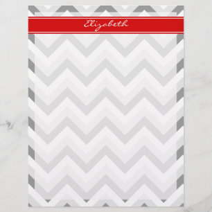 Lt Grey Med Grey Blanc Chevron Rouge Nom Monogramm