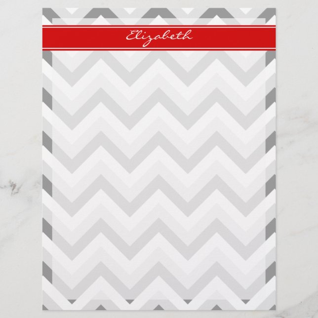 Lt Grey Med Grey Blanc Chevron Rouge Nom Monogramm (Devant)