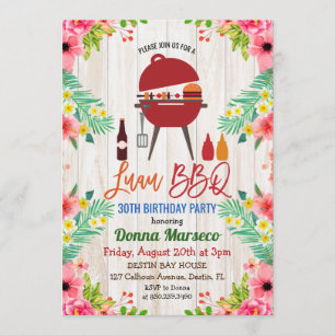 Luau Aloha BBQ Tropical Birthday Invitation