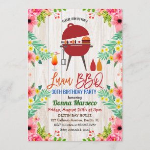 Luau Aloha BBQ Tropical Birthday Invitation