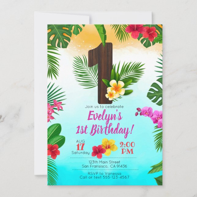 Luau Anniversaire, Invitation Luau Party 1er Anniv (Devant)