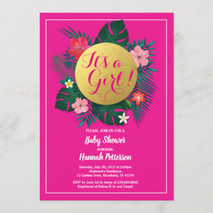 Luau baby-girl invitation à la douche fleur rose