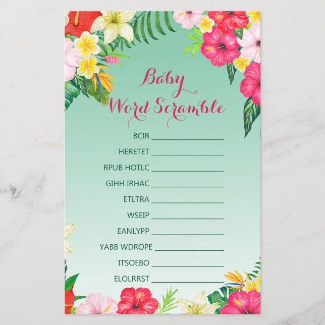 Luau Baby shower Tropical Jeu avec réponse (Devant)