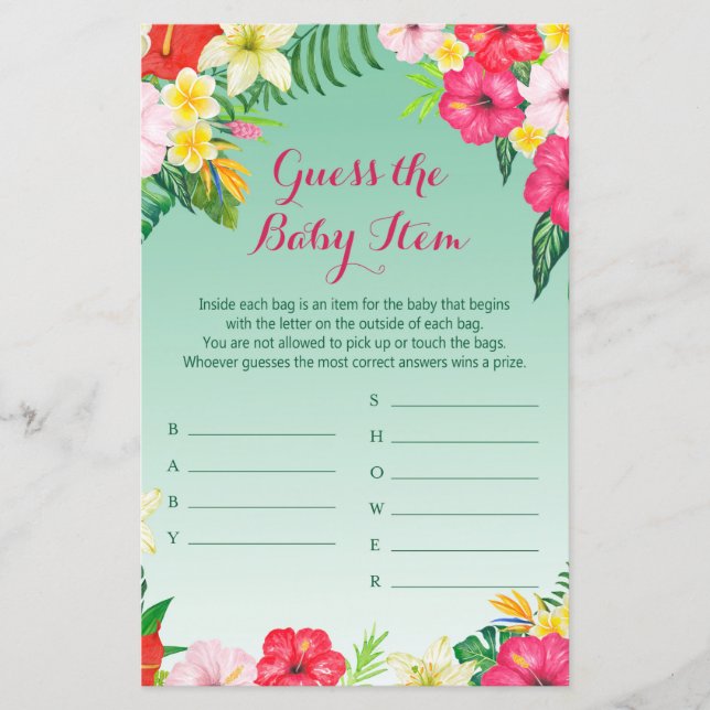 Luau Baby shower tropical Jeu IMPRIMÉ (Devant)
