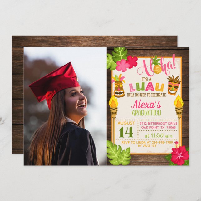 Luau Graduation Invitation avec photo - Girl (Devant / Derrière)