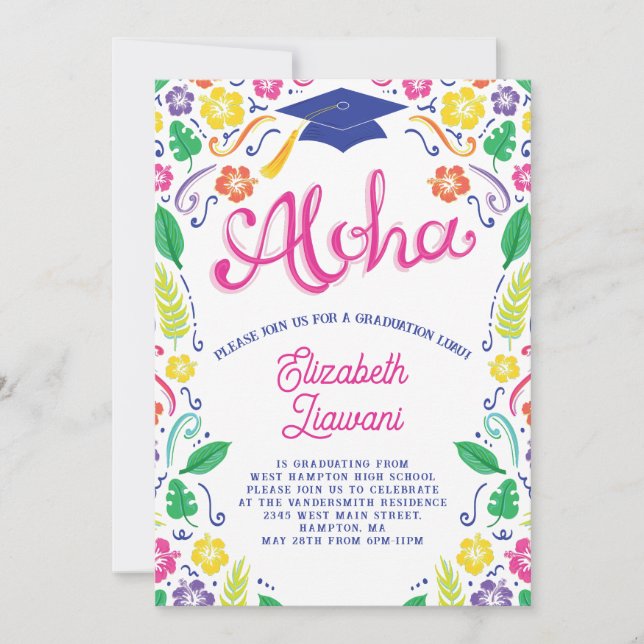Luau Graduation Party Invitation Hawaiian Tropical (Devant)