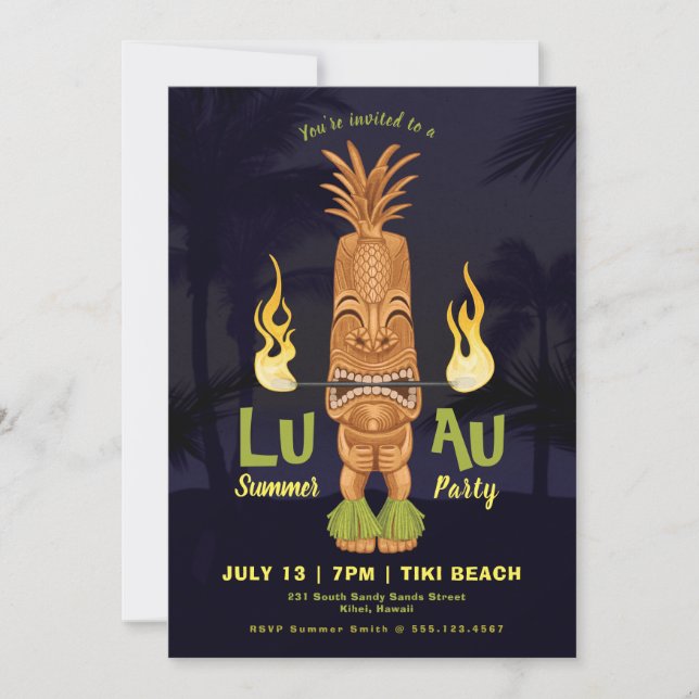 Luau Summer Tiki Anniversaire Invitation de la fêt (Devant)
