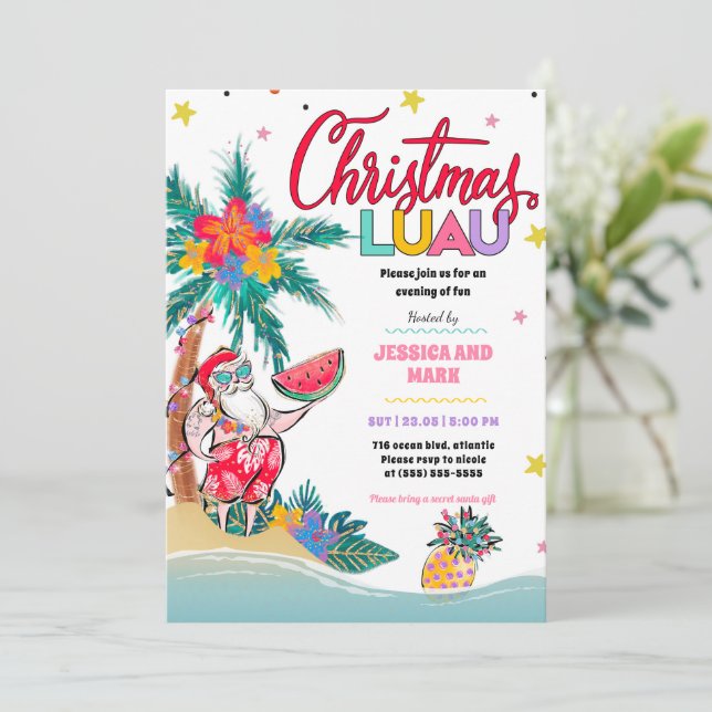 Luau Tropical Christmas Party Invitation Card (Debout devant)