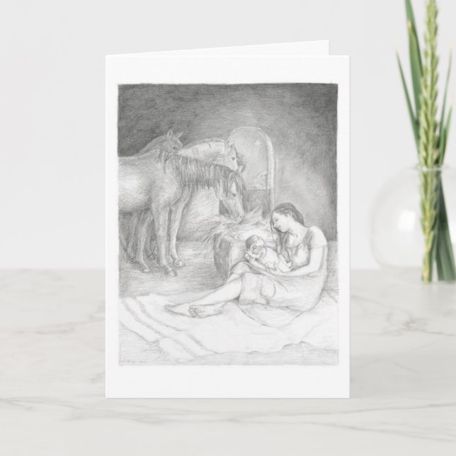 Luc 2:7 - Carte de Noël de Marie et Jésus (Devant)