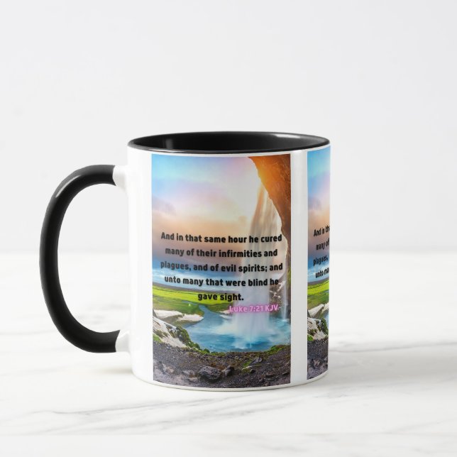 Luc 7:21 KJV Bible Verse Pic Mug Deux Tons (Gauche)