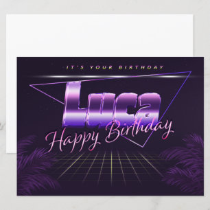 Luca Nom Prénom lila retro Carte Anniversaire