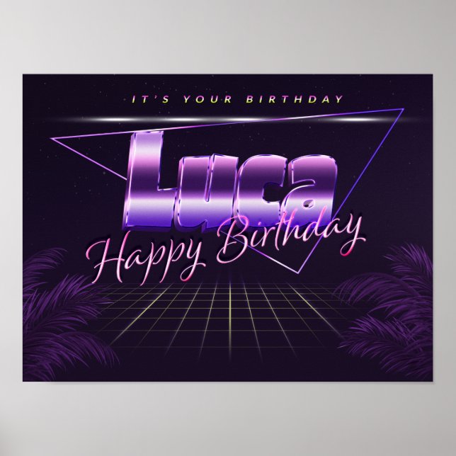 Luca Nom Vorname lila retro Poster Geburtstag (Devant)