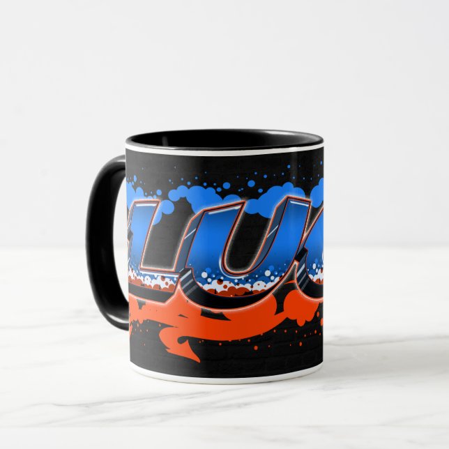 Luca prénom Graffiti blue Tasse orange (Devant gauche)