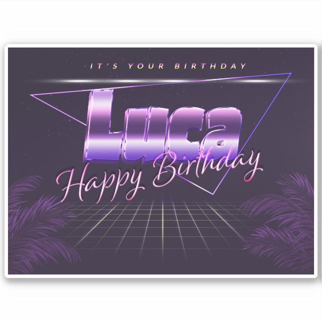 Luca Prénom lila retro Sticker (Devant)