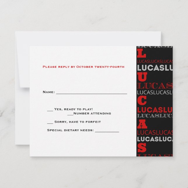 Lucas Cool Moderne Bar Mitzvah RSVP Rouge Noir (Devant)