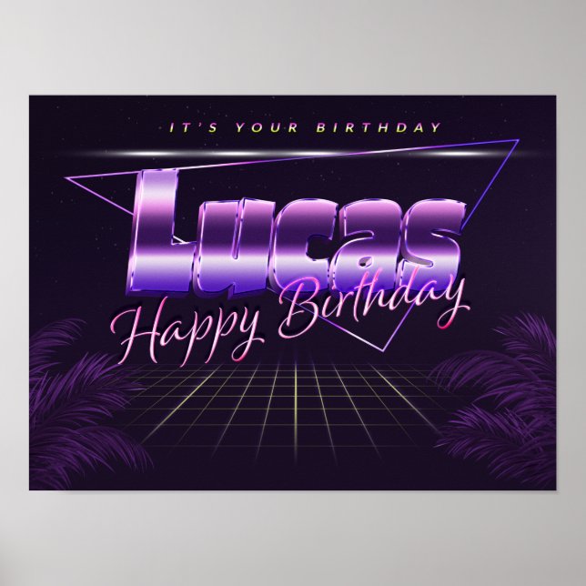 Lucas Nom Vorname lila retro Poster Geburtstag (Devant)