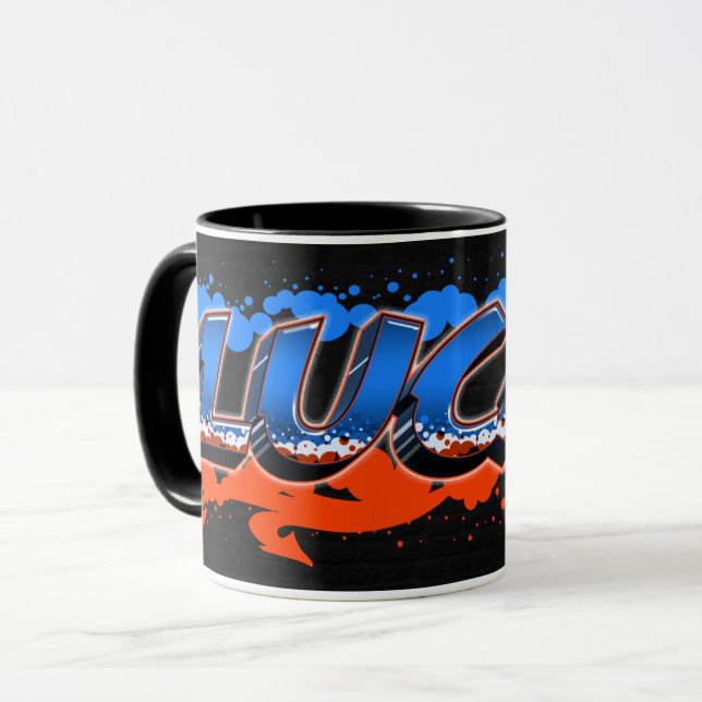 Lucas Prénom Graffiti blue Tasse orange (Devant gauche)