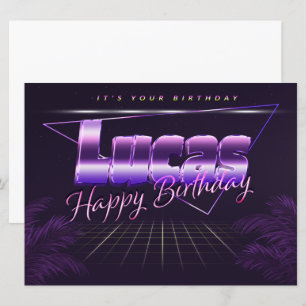 Lucas Prénom lila retro Carte Anniversaire