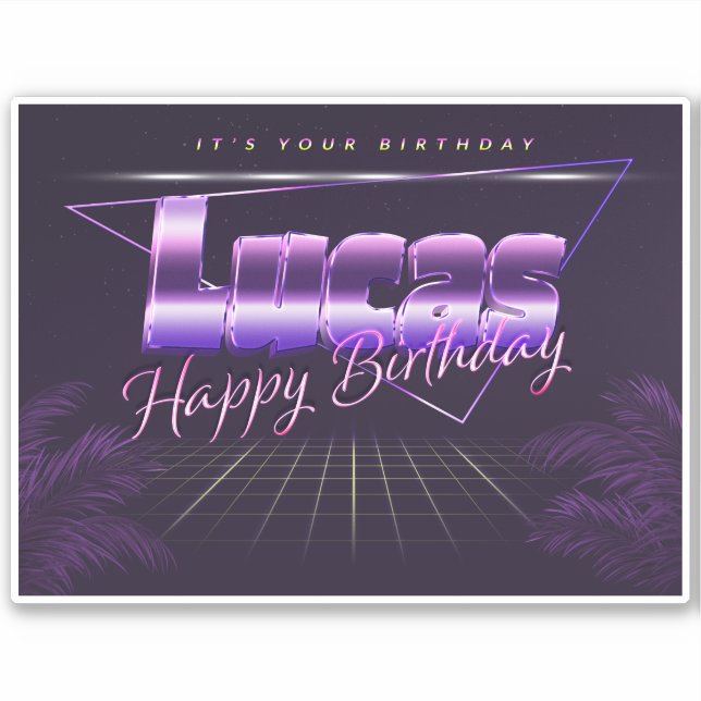 Lucas Prénom lila retro Sticker (Devant)