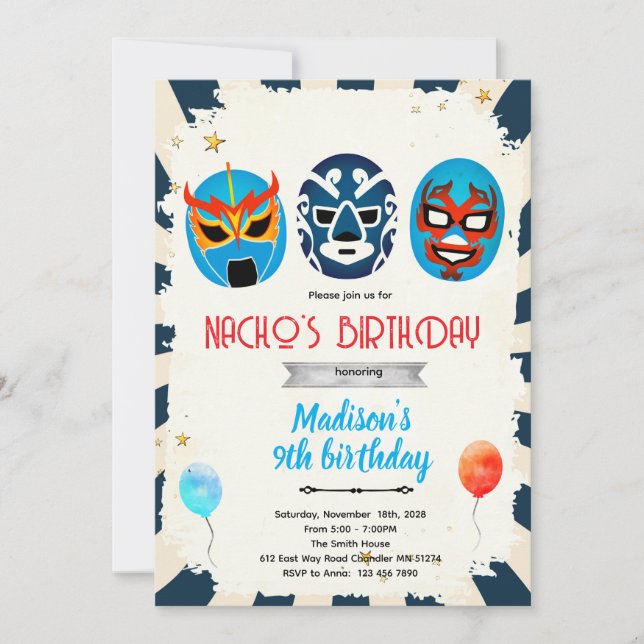 Luchador birthday party invitation (Devant)