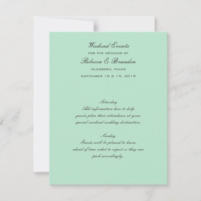 Lucite Green Weekend Mariage Événements Carte (Devant)