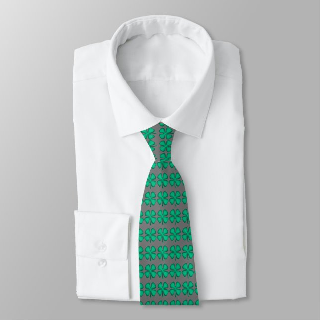 Lucky 4 Leaf Irish Clover cravate grise (Attaché)