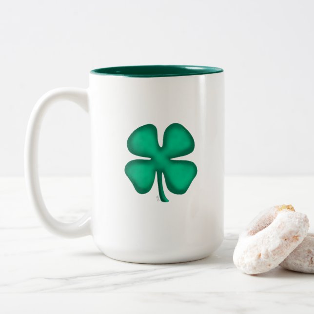 Lucky 4 Leaf Irish Clover grande tasse à deux tons (Avec donut)
