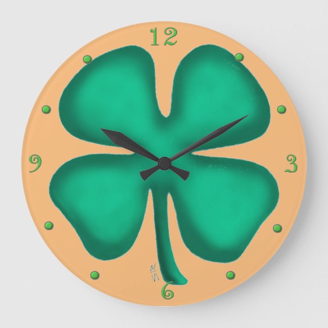 Lucky 4 Leaf Irlandais Clover tressé horloge mural (Recto)