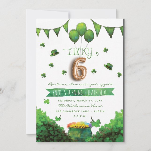 Lucky 6 Patrick's Day Anniversaire Fête Invitation (Devant)