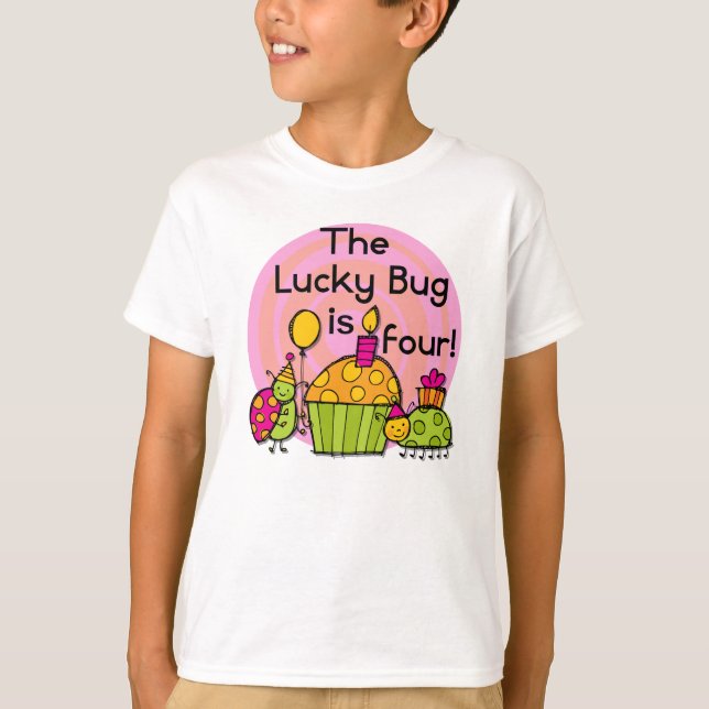 Lucky Bug Cupcake 4th Birthday T-shirts et cadeaux (Devant)