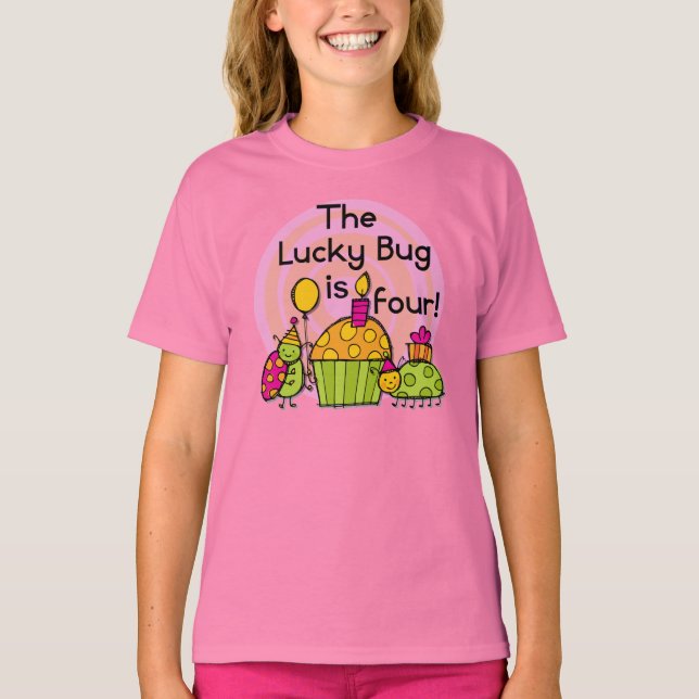 Lucky Bug Cupcake 4th Birthday T-shirts et cadeaux (Devant)