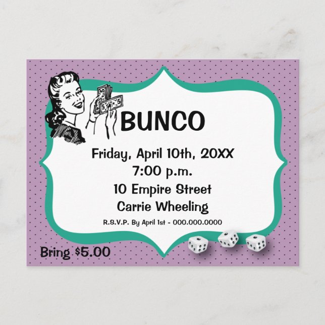 Lucky Bunco Player carte postale Violet et Emerald (Devant)