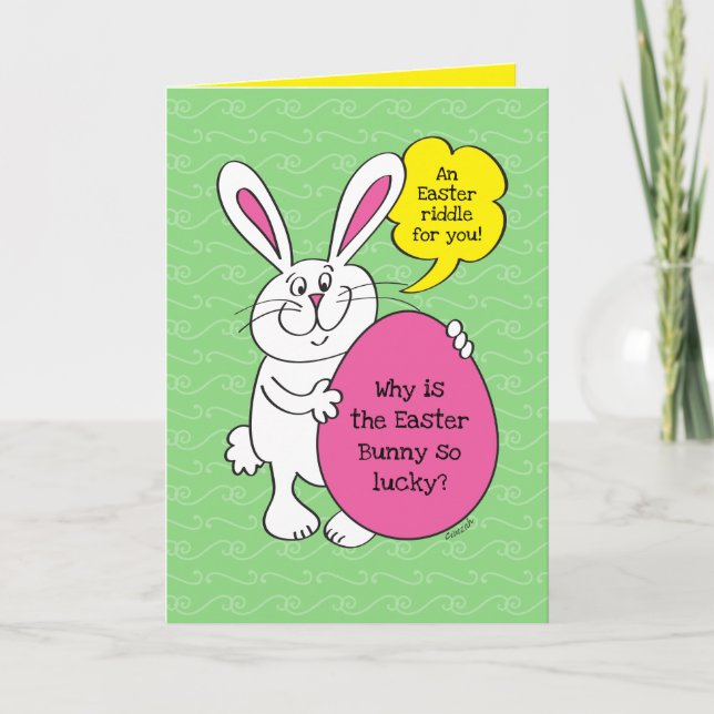 Lucky Bunny Pâques Funny Riddle Pour Carte Enfants (Devant)
