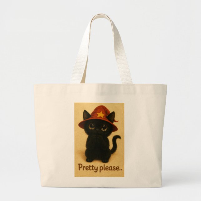 Lucky Cat Emi – Begging Pose Witch Cat Tote Bag (Devant)