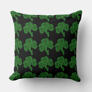Lucky Celtic Shamrock Oreillers Green & Black Thro