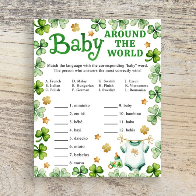 Lucky Charm Baby autour du monde jeu de douche (Baby Shower Game Card)