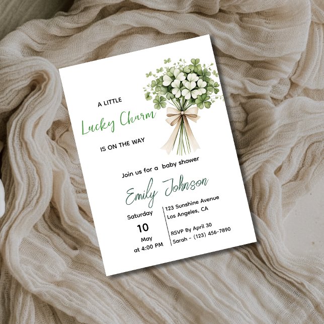 Lucky Charm Baby Shower Invitation Shamrock Green (Créateur téléchargé)